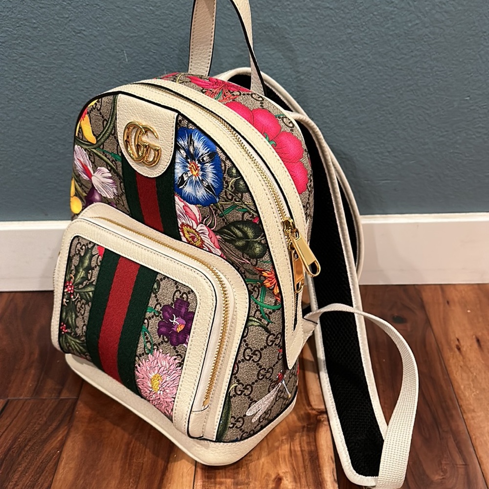 GUCCI 547965 Ophidia Flora Gg Supreme Canvas Backpack in GG Supreme Canvas - Picture 2 of 16